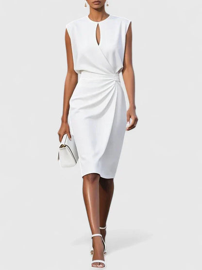 Elegant Sheath Dress for Women with Keyhole Neck Cap Sleeve Ruched Wrap Cocktail Style