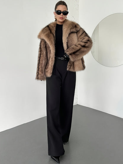 Women's Notch Collar Cropped Faux Fur Coat