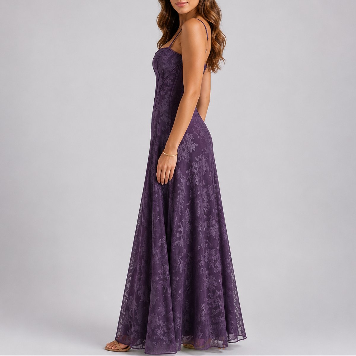 Elegant Floral Lace Autumn Wedding Guest Dress for Women with Sweetheart Neckline Spaghetti Strap Corset A Line Flowing Style