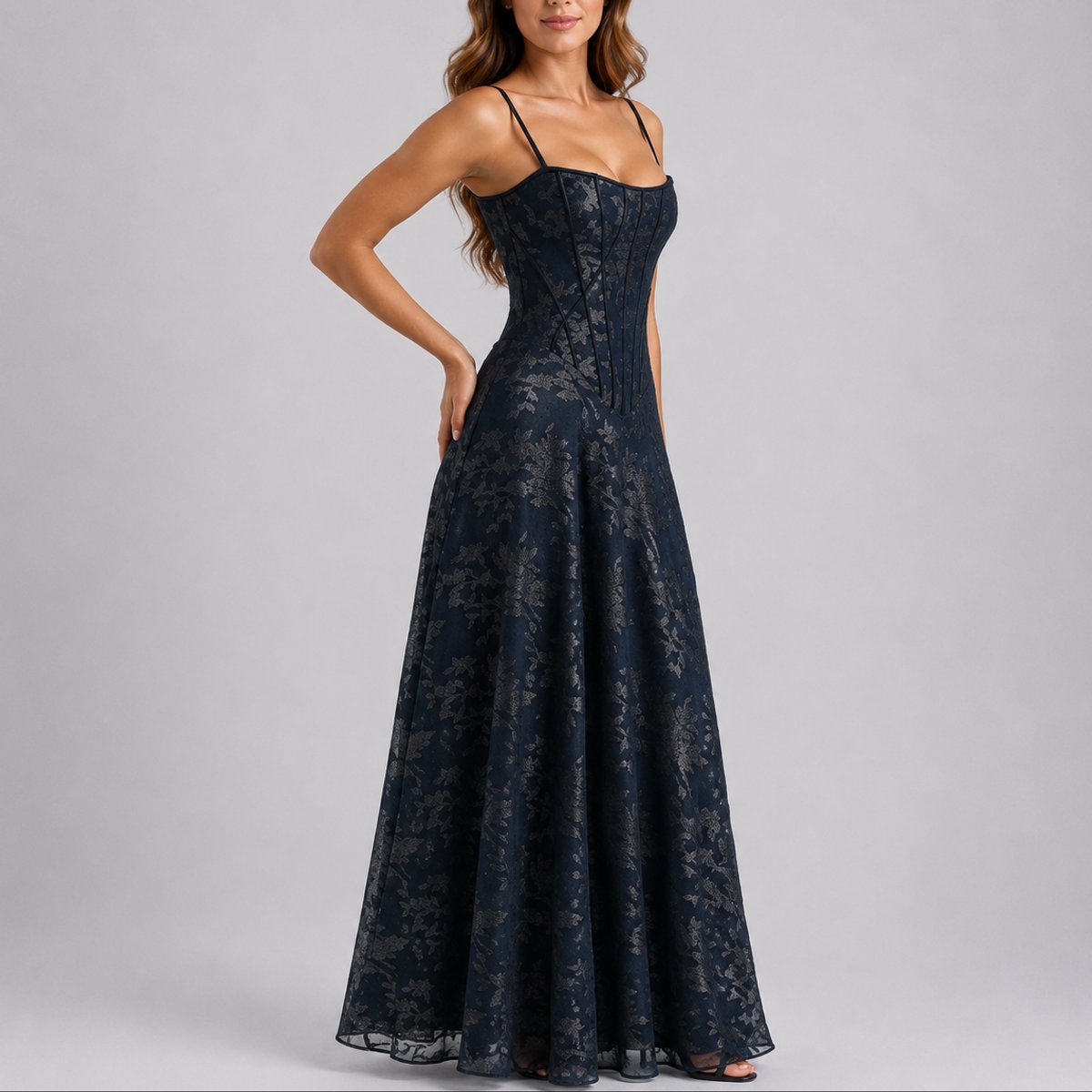 Elegant Floral Lace Autumn Wedding Guest Dress for Women with Sweetheart Neckline Spaghetti Strap Corset A Line Flowing Style