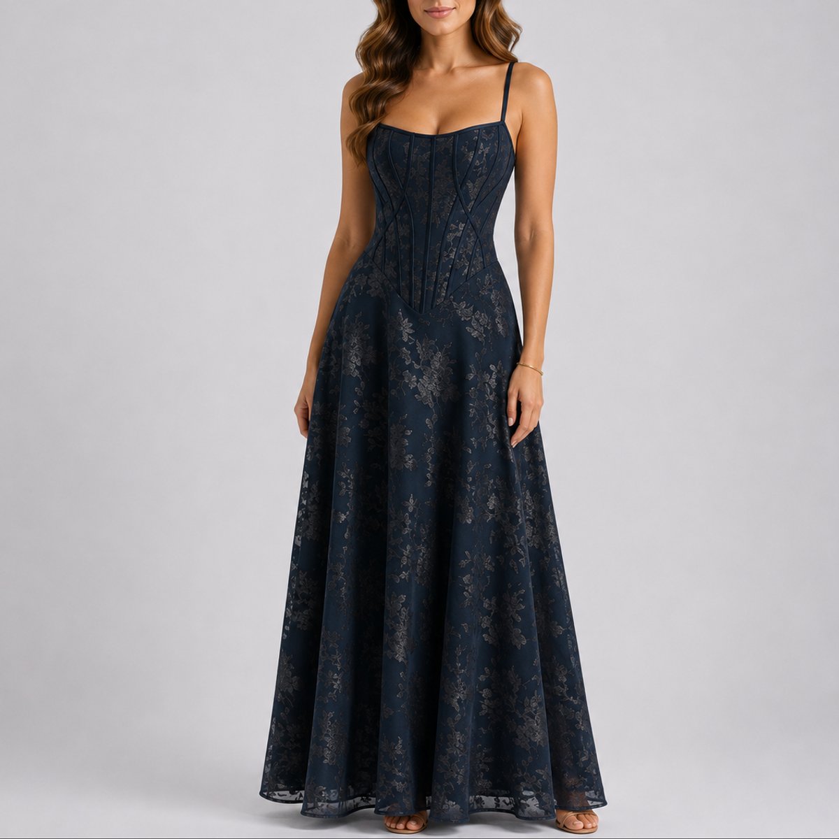 Elegant Floral Lace Autumn Wedding Guest Dress for Women with Sweetheart Neckline Spaghetti Strap Corset A Line Flowing Style