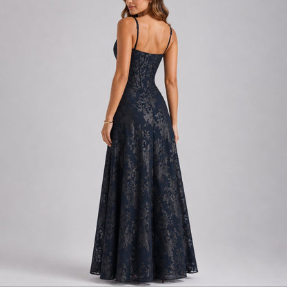 Elegant Floral Lace Autumn Wedding Guest Dress for Women with Sweetheart Neckline Spaghetti Strap Corset A Line Flowing Style