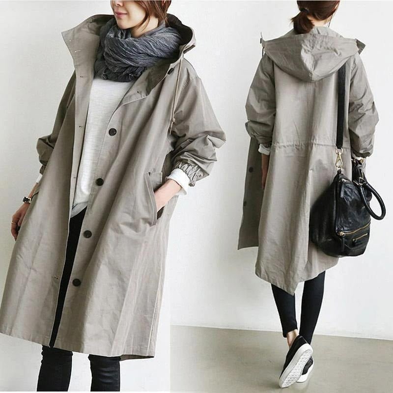 Women's Oversized Hooded Button Trench Coat