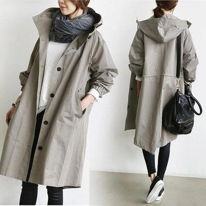 Women's Oversized Hooded Button Trench Coat