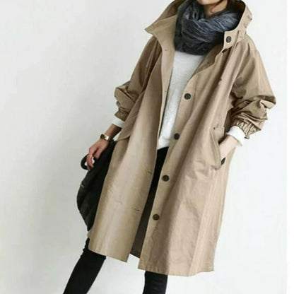 Women's Oversized Hooded Button Trench Coat