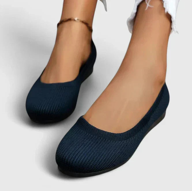 Comfortable Knit Ballet Flat for Women with Round Toe Slip On Low Wedge Casual Style