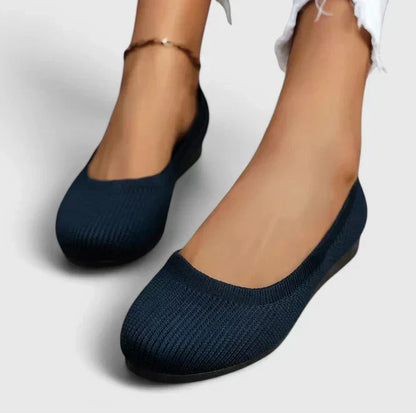Comfortable Knit Ballet Flat for Women with Round Toe Slip On Low Wedge Casual Style