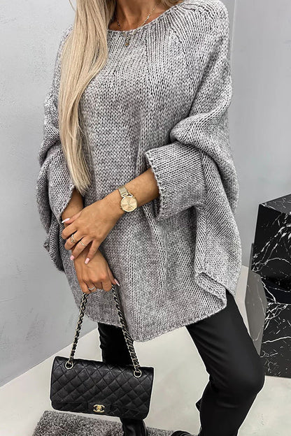 Comfortable Knit Sweater for Women with Crew Neck Batwing Sleeve Relaxed Oversized Style