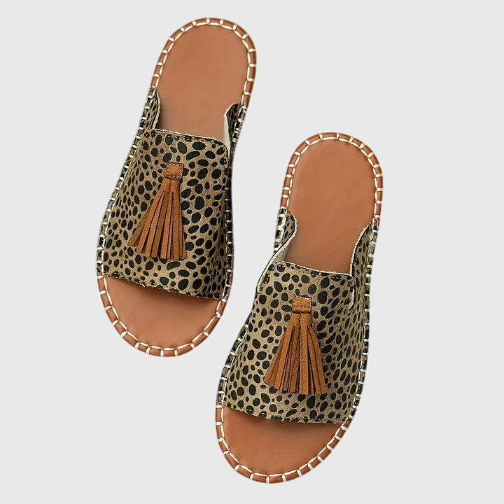 Effortless Tribal Print Toe Ring Sandal for Women with Tassel Flat Boho Style