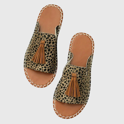 Effortless Tribal Print Toe Ring Sandal for Women with Tassel Flat Boho Style
