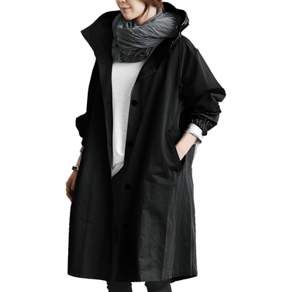 Elegant Army Green Relaxed Fit Hooded Coat for Women with Button Front Drawstring Relaxed Casual Utility Style