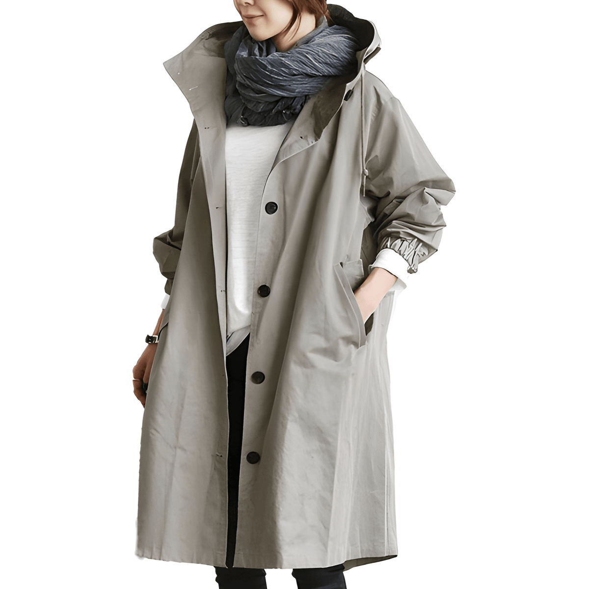 Elegant Army Green Relaxed Fit Hooded Coat for Women with Button Front Drawstring Relaxed Casual Utility Style