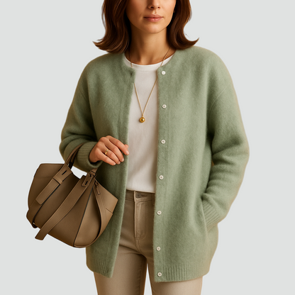 Women's Button Front Round Neck Cardigan