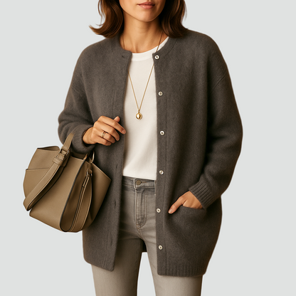 Women's Button Front Round Neck Cardigan