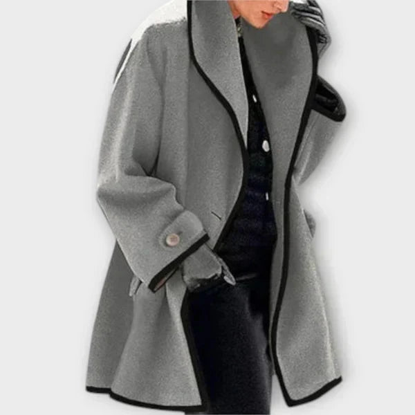 Women's Contrast Trim Swing Wool Coat