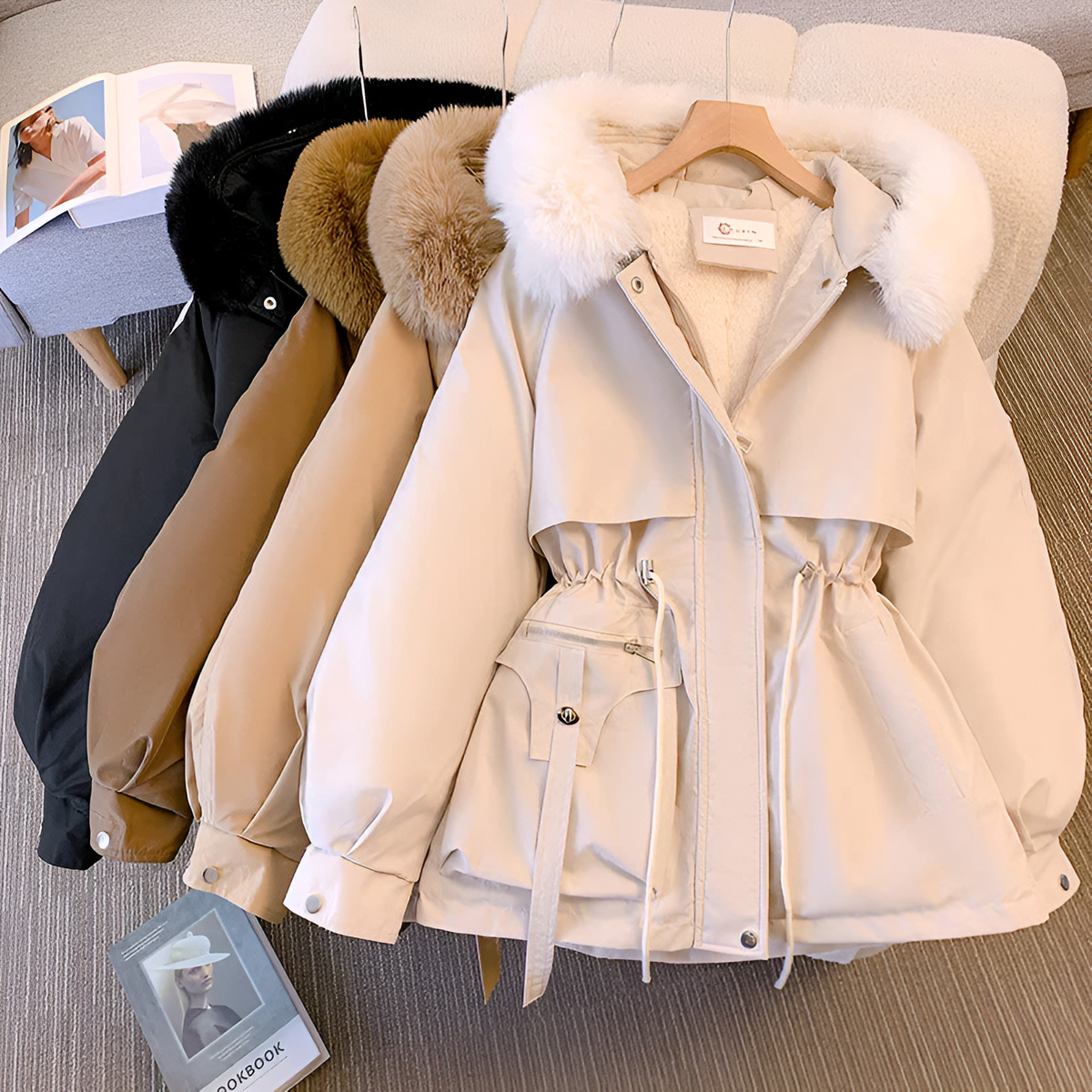 Women's Faux Fur Hood Drawstring Parka