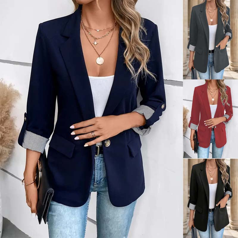 Elegant Tailored Blazer for Women with Notch Lapel Roll Tab Sleeve Longline Relaxed Style