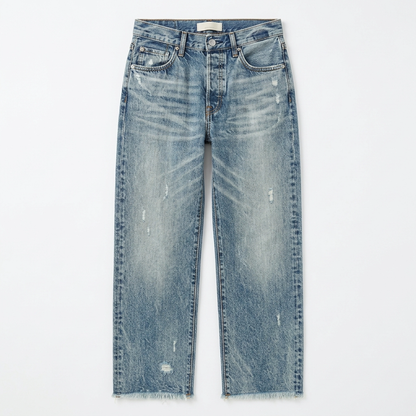 Effortless Distressed Straight Leg Jeans for Women with High Waist Frayed Hem Cropped Casual Style