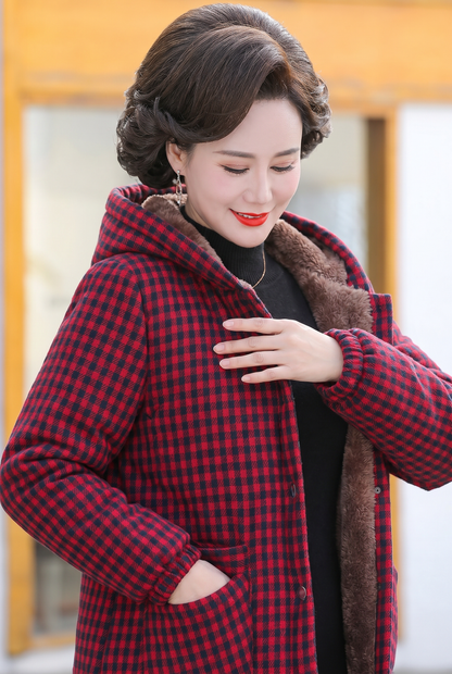 Effortless Plaid Fleece Jacket for Women with Hooded Long Sleeve Button Front High Low Hem Casual Style