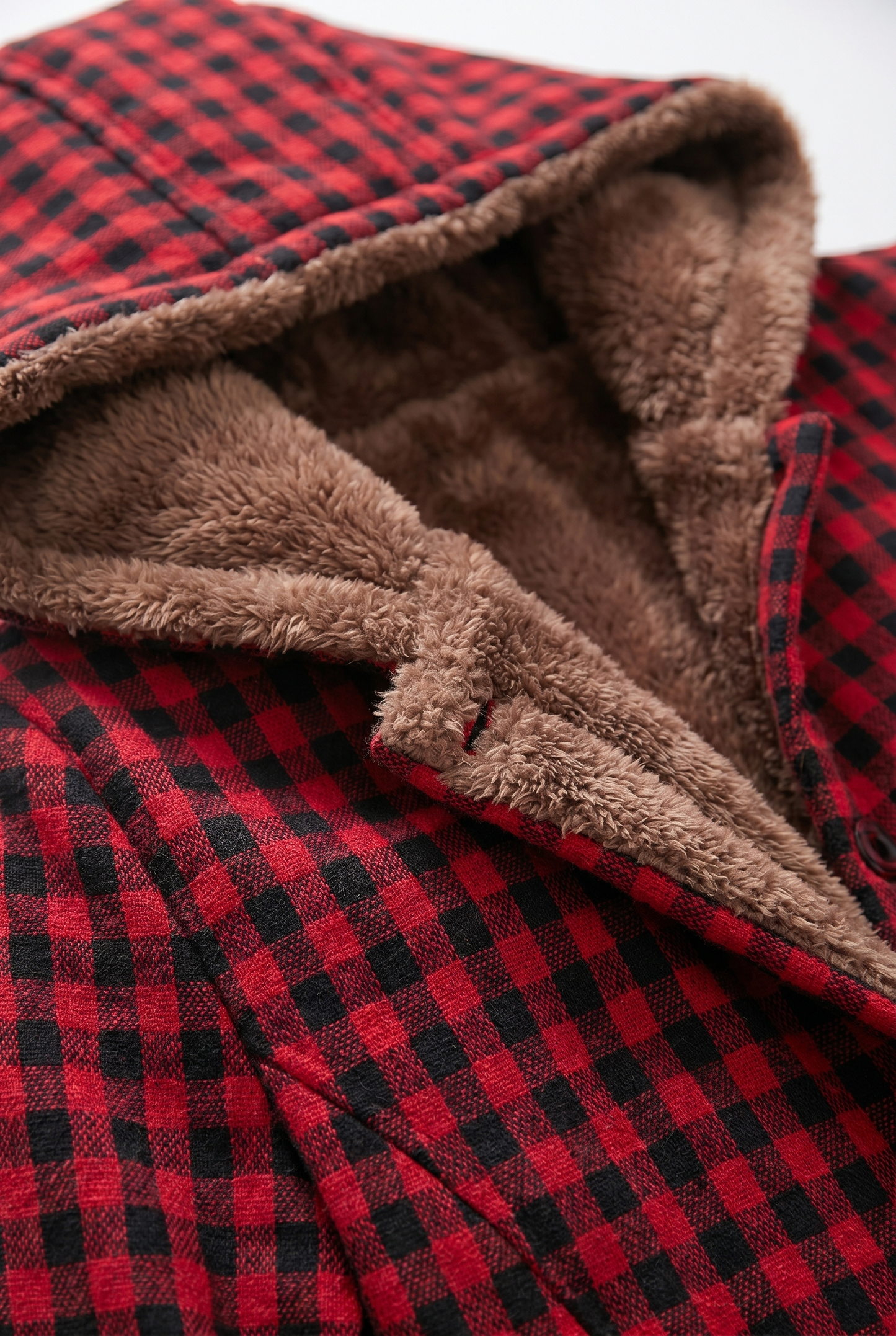 Effortless Plaid Fleece Jacket for Women with Hooded Long Sleeve Button Front High Low Hem Casual Style