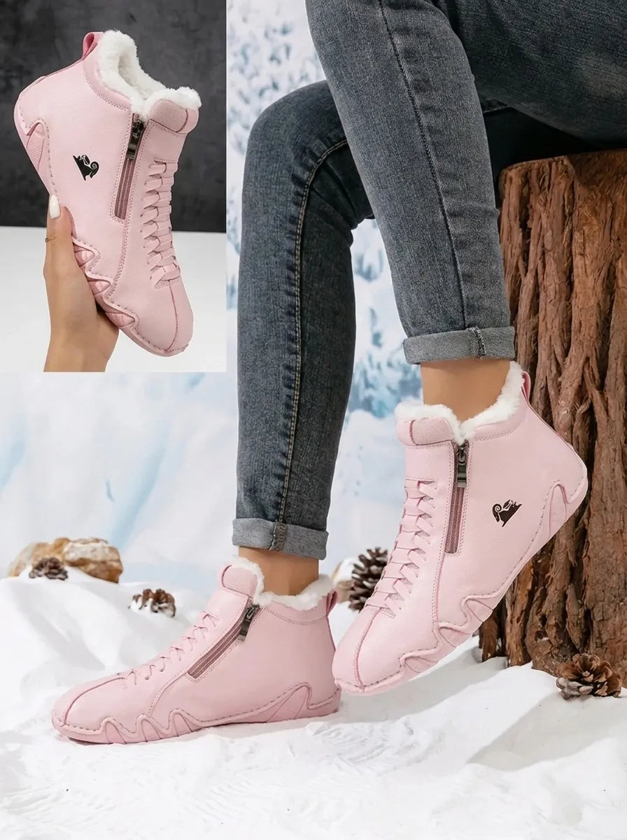 Women's Fur Cuff Lace Up Snow Boots
