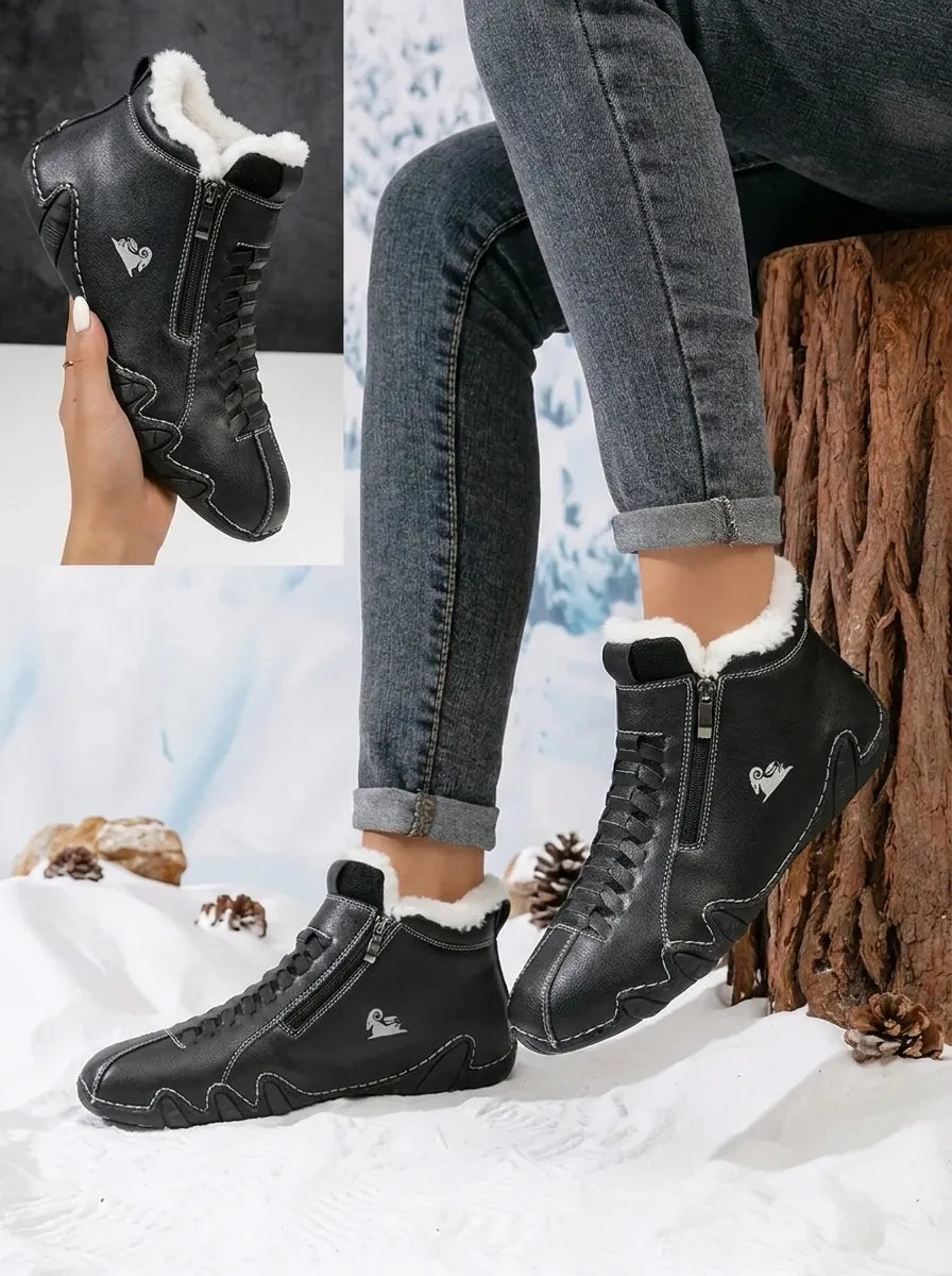 Women's Fur Cuff Lace Up Snow Boots