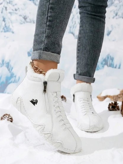 Women's Fur Cuff Lace Up Snow Boots