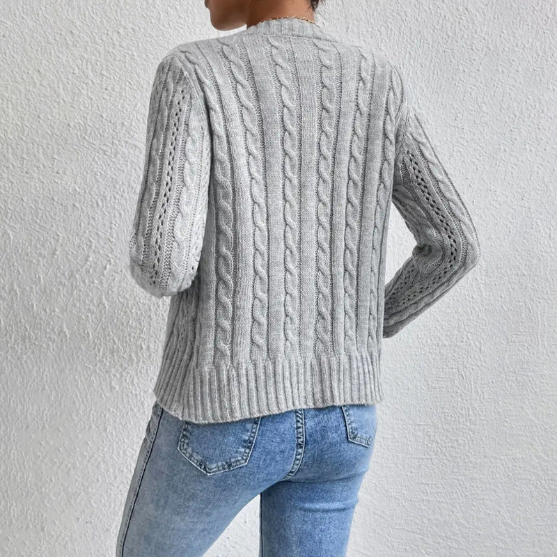 Women's Twisted Knit Button Front Round Neck Cardigan