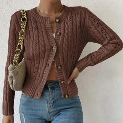 Women's Twisted Knit Button Front Round Neck Cardigan