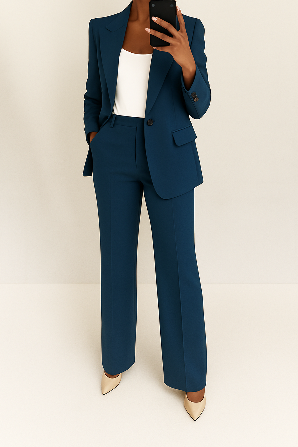 Elegant Tailored Blazer Set for Women with Notched Lapel Long Sleeve Wide Leg Trouser Two Piece Style