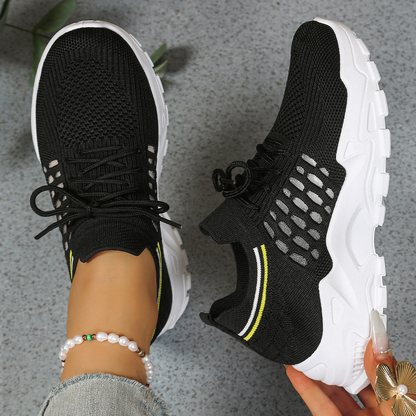 Effortless Mesh Chunky Sneaker for Women with Lace Up Platform Sole Sporty Style