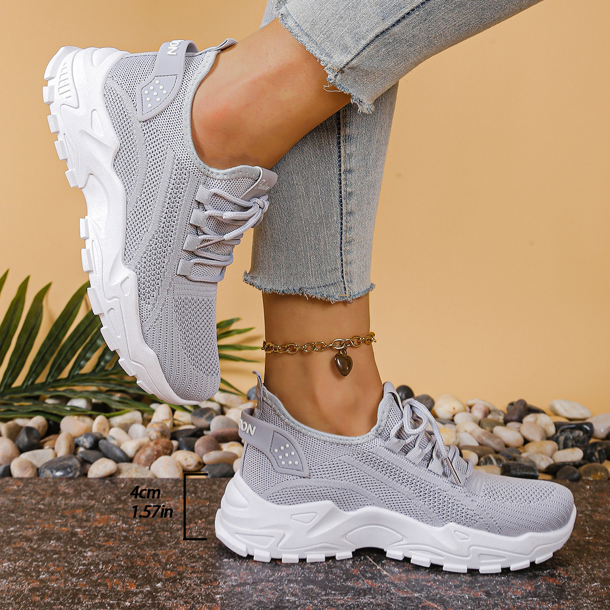 Effortless Mesh Chunky Sneaker for Women with Lace Up Platform Sole Sporty Style