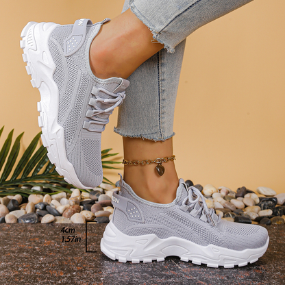 Effortless Mesh Chunky Sneaker for Women with Lace Up Platform Sole Sporty Style