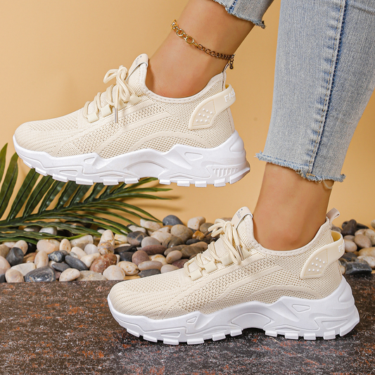 Effortless Mesh Chunky Sneaker for Women with Lace Up Platform Sole Sporty Style