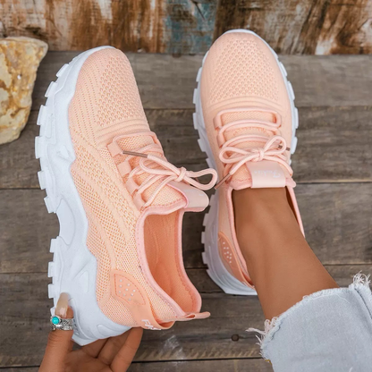 Effortless Mesh Chunky Sneaker for Women with Lace Up Platform Sole Sporty Style