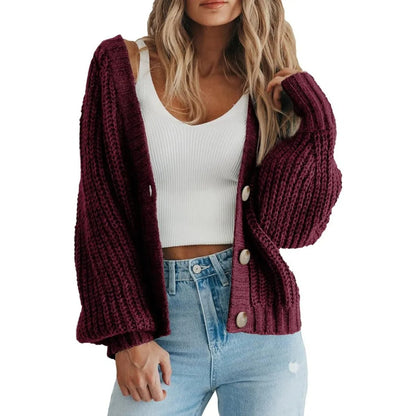 Women's Oversized Chunky Knit Balloon Sleeve Cardigan