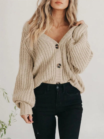Women's Oversized Chunky Knit Balloon Sleeve Cardigan