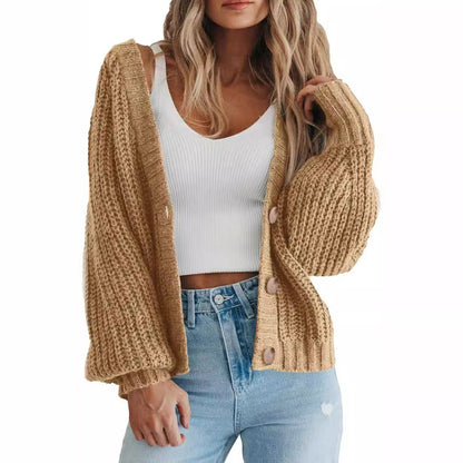 Women's Oversized Chunky Knit Balloon Sleeve Cardigan