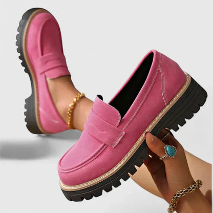 Comfortable Suede Penny Loafer for Women with Platform Chunky Lug Sole Slip On Casual Style