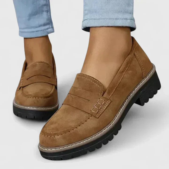 Comfortable Suede Penny Loafer for Women with Platform Chunky Lug Sole Slip On Casual Style