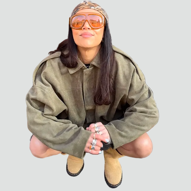 Women's Oversized Suede Bomber Jacket