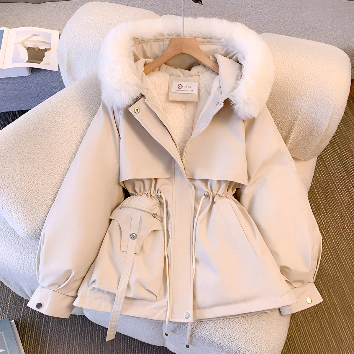 Women's Faux Fur Hood Drawstring Parka