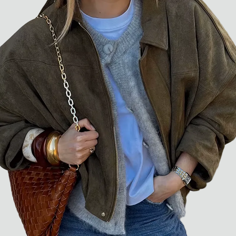 Women's Oversized Suede Bomber Jacket