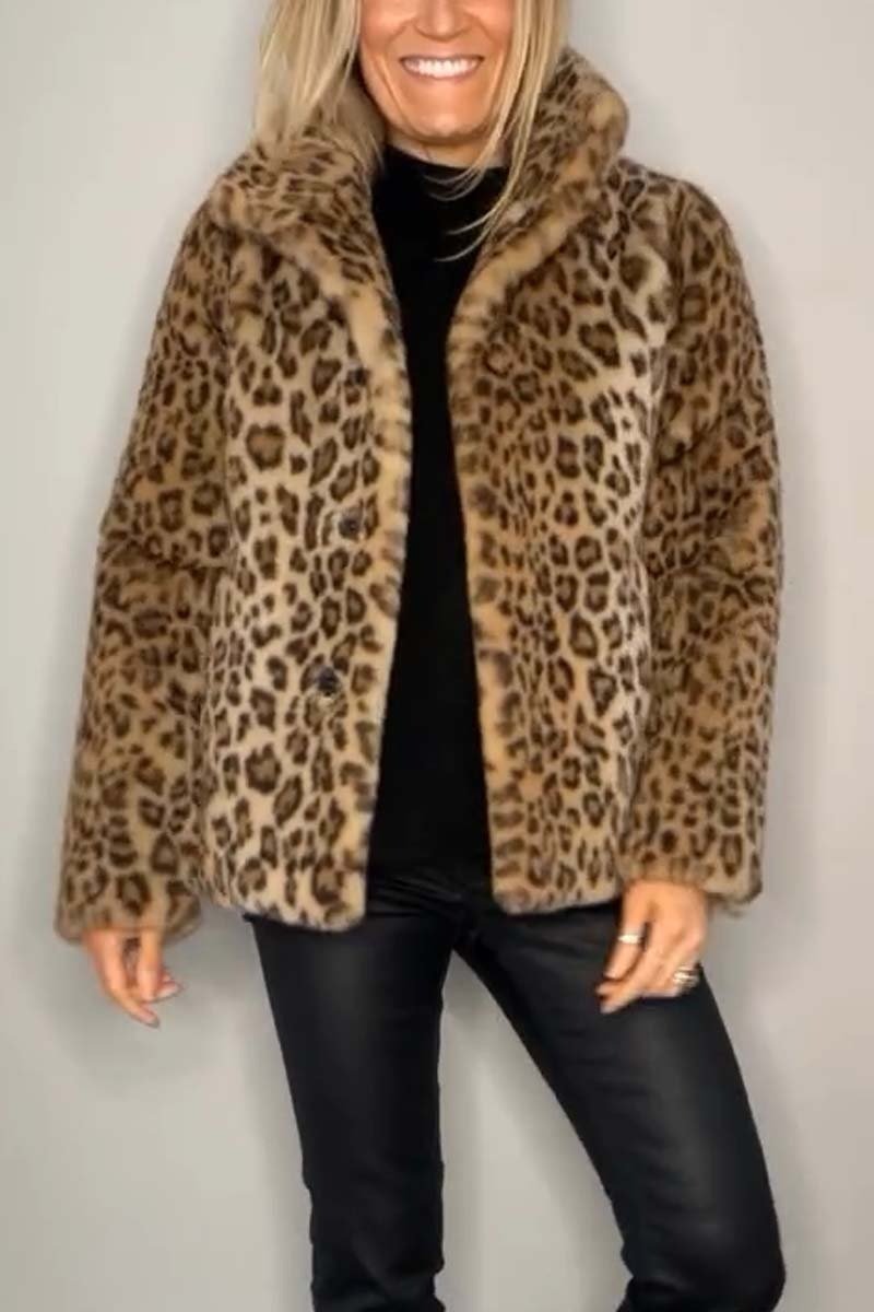 Women's Leopard Print Longline Faux Fur Coat