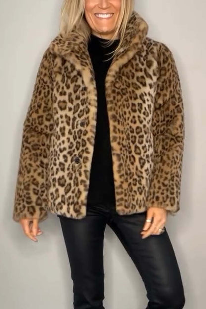 Women's Leopard Print Longline Faux Fur Coat