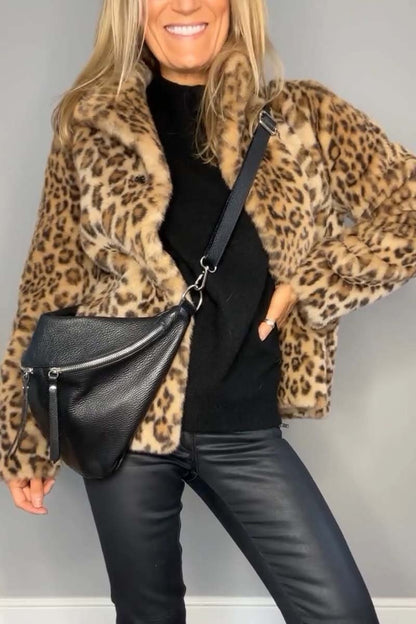 Women's Leopard Print Longline Faux Fur Coat