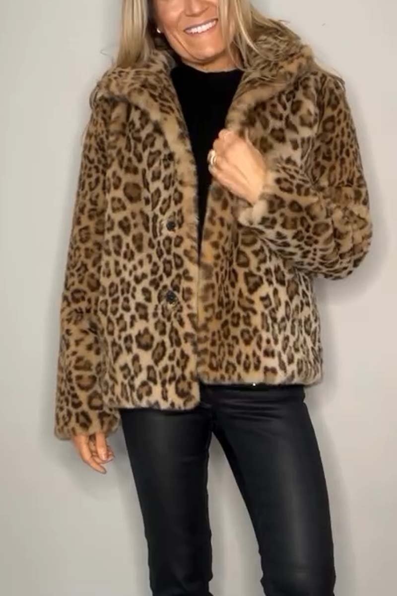 Women's Leopard Print Longline Faux Fur Coat