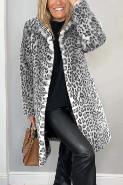Women's Leopard Print Longline Faux Fur Coat