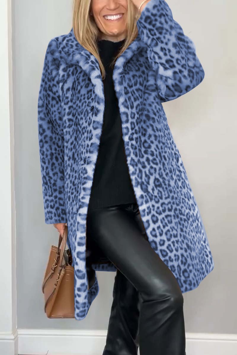 Women's Leopard Print Longline Faux Fur Coat