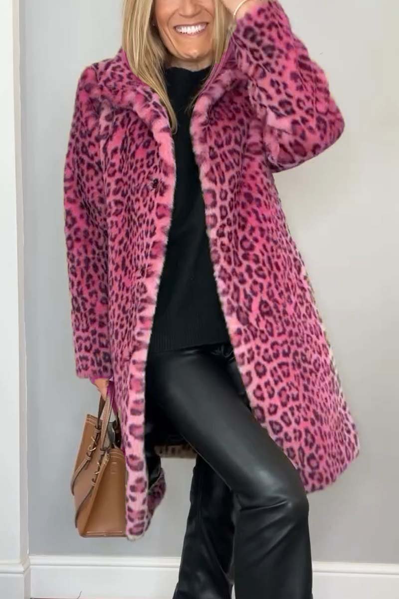 Women's Leopard Print Longline Faux Fur Coat